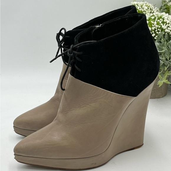 Reed Krakoff Leather Suede Lace-Up Gray Black Wedge Booties Sz 39/8.5 - Picture 10 of 15